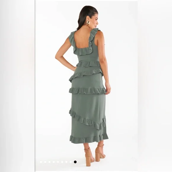 NWT Show Me Your MuMu Olive Ruffle Midi Dress Size S - Picture 2 of 6